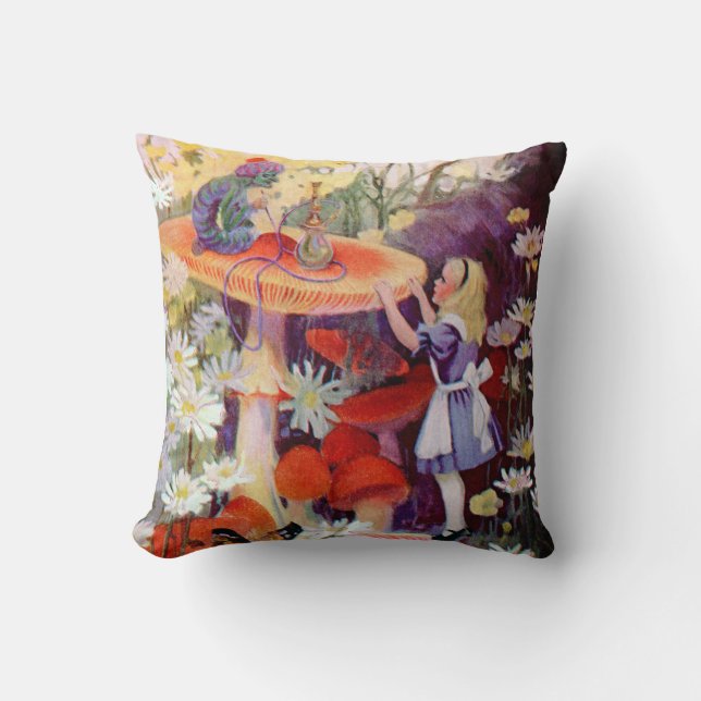 Alice and the Caterpillar in Wonderland Throw Pillow (Front)