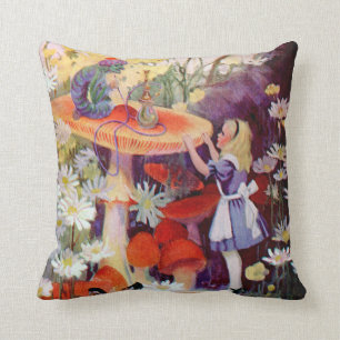 Alice and the Caterpillar in Wonderland Throw Pillow