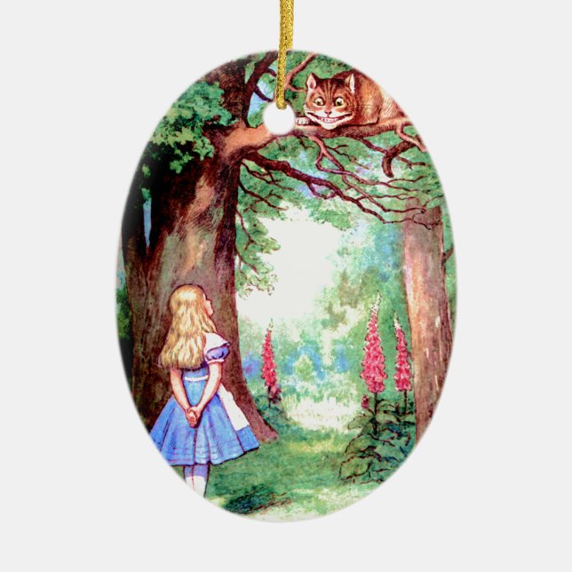 Alice and The Cheshire Cat in Wonderland Ceramic Ornament (Front)