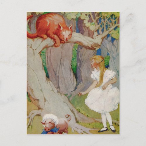 Alice and the Cheshire Cat in Wonderland Postcard