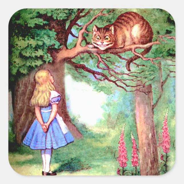 Alice and the Cheshire Cat in Wonderland Square Sticker | Zazzle