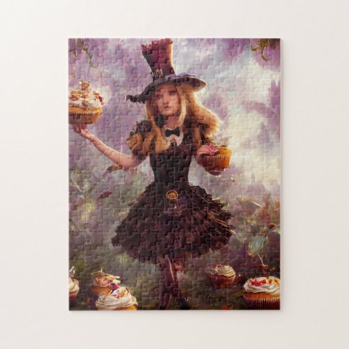 Alice and the Cupcakes Steampunk Fantasy  Jigsaw Puzzle