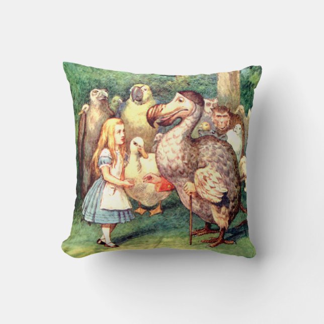 Alice and the Dodo Bird in Wonderland Throw Pillow (Front)
