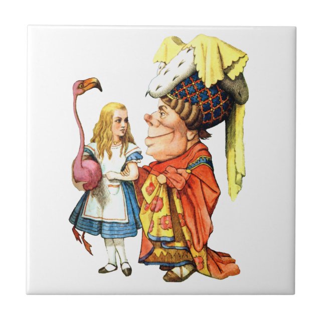 Alice and the Duchess Discuss Flamingo Croquet Ceramic Tile (Front)