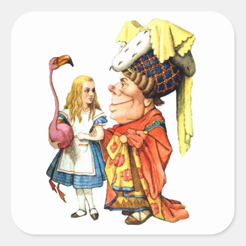 Alice and the Duchess Discuss Flamingo Croquet Square Sticker