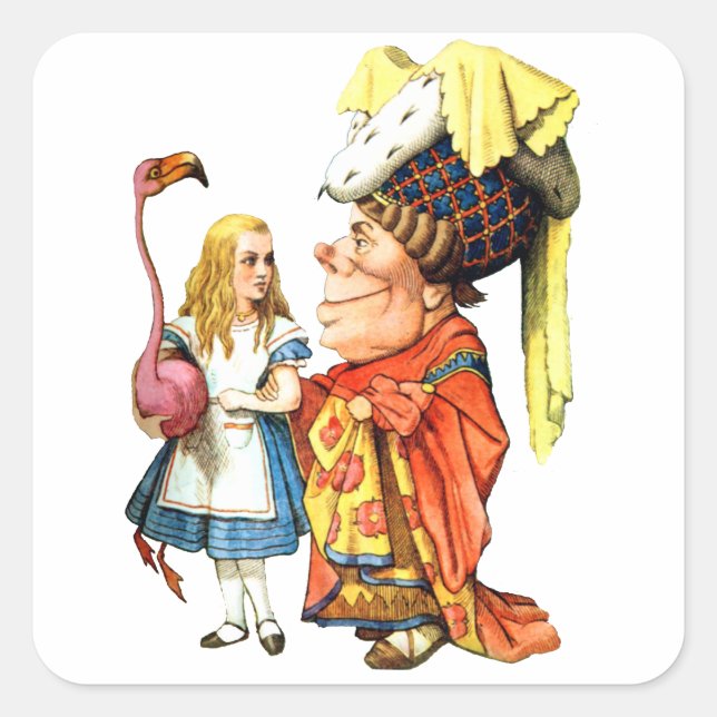 Alice and the Duchess Discuss Flamingo Croquet Square Sticker (Front)