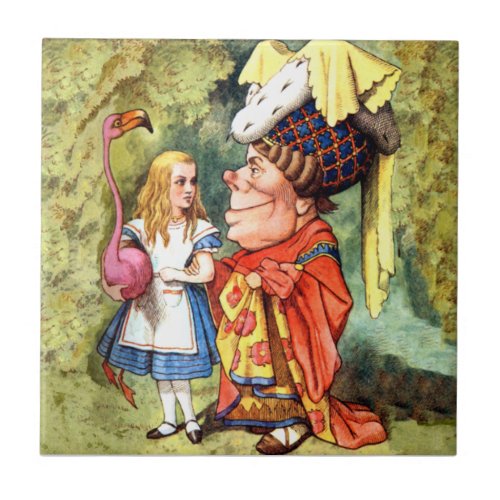 Alice and the Duchess Play Flamingo Croquet Ceramic Tile