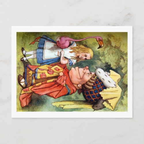 Alice and the Duchess Play Flamingo Croquet Postcard