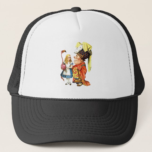 Alice and the Duchess Play Flamingo Croquet Trucker Hat (Front)