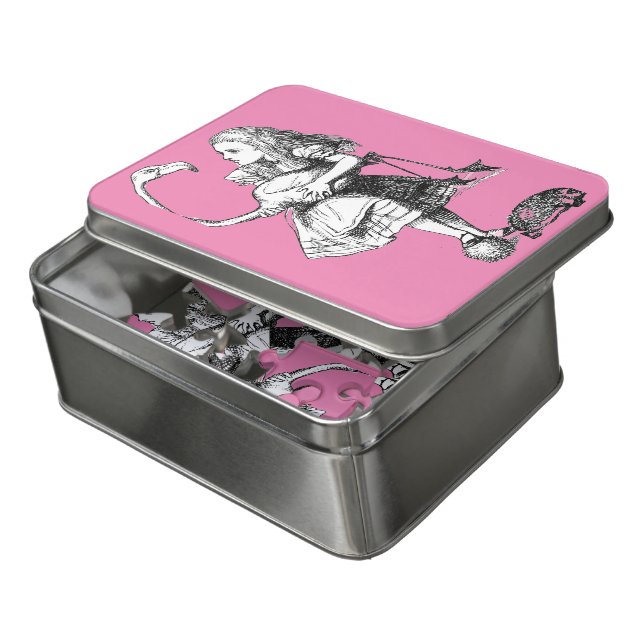 Alice and the Flamingo ( pink bkgrd ) Jigsaw Puzzle (Lid Open)