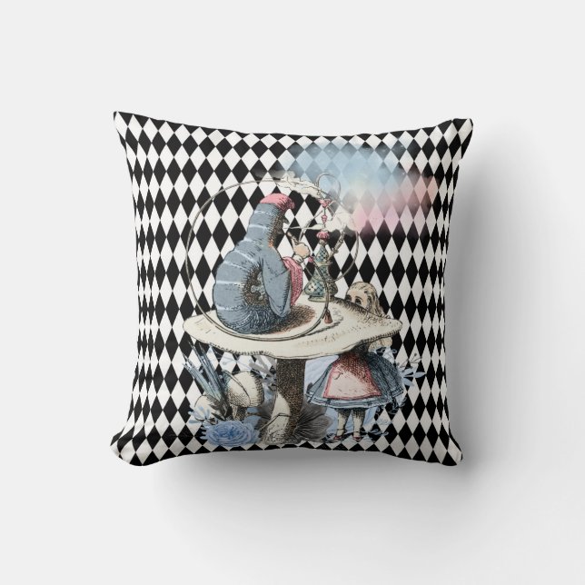 Alice and the Hookah Smoking Caterpillar Throw Pil Throw Pillow (Front)