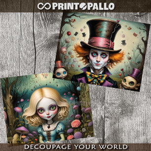 Alice and The Mad Hatter in Wonderland - Decoupage Wrapping Paper Sheets