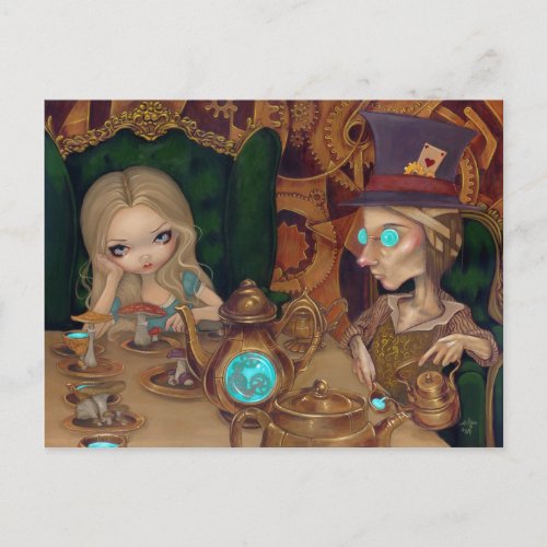 Alice and the Mad Hatter steampunk Postcard