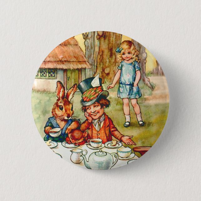 ALICE AND THE MAD HATTER'S TEA PARTY BUTTON (Front)