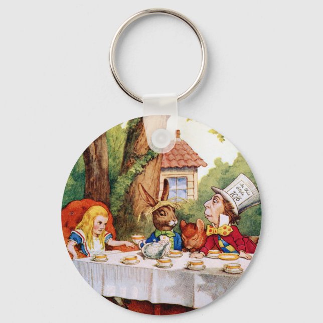 Alice and the Mad Hatter's Tea Party in Wonderland Keychain (Front)