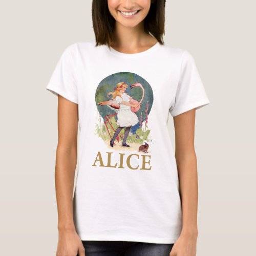 ALICE AND THE PINK FLAMINGO PLAY CROQUET T_Shirt