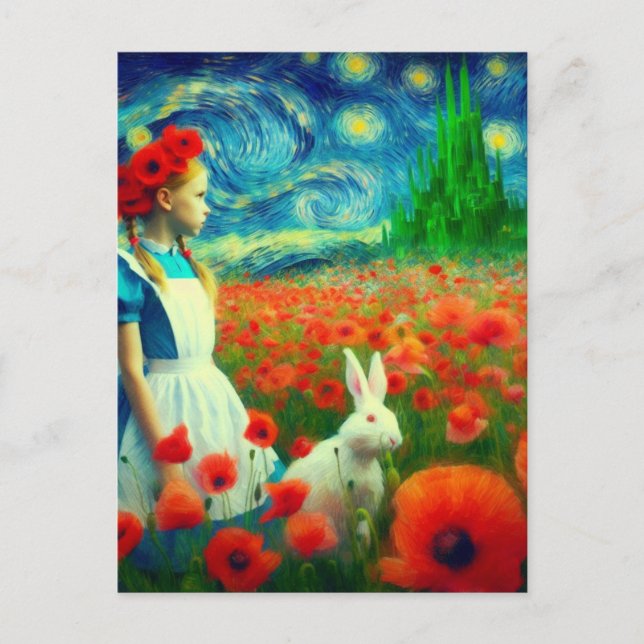 Alice and the Rabbit Enter Oz Fantasy Postcard (Front)