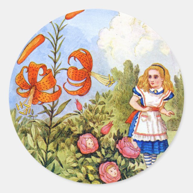 Alice and the Talking Flowers in Wonderland Classic Round Sticker (Front)