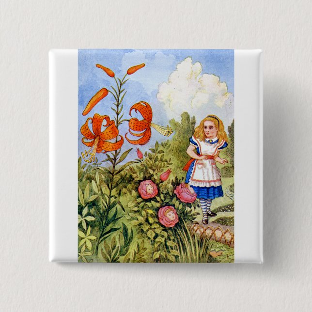 Alice and the Talking Flowers in Wonderland Pinback Button (Front)