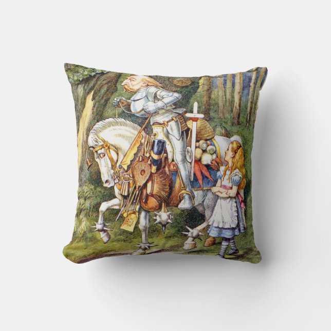 Alice and The White Knight in Wonderland Throw Pillow (Front)