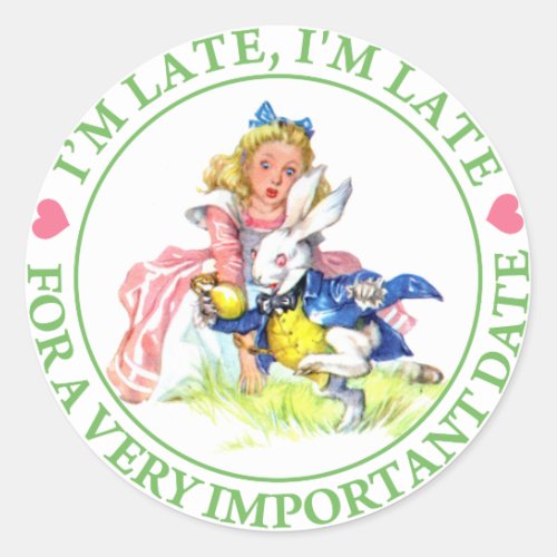 ALICE AND THE WHITE RABBIT _ IM LATE CLASSIC ROUND STICKER