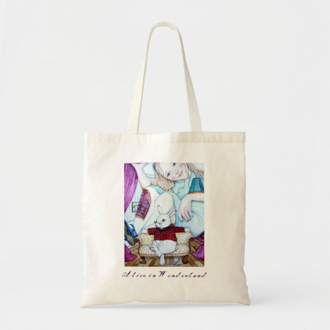 Alice and The White Rabbit Tote Bag (Front)