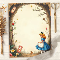 Alice and White Rabbit Floral Scrapbook Paper