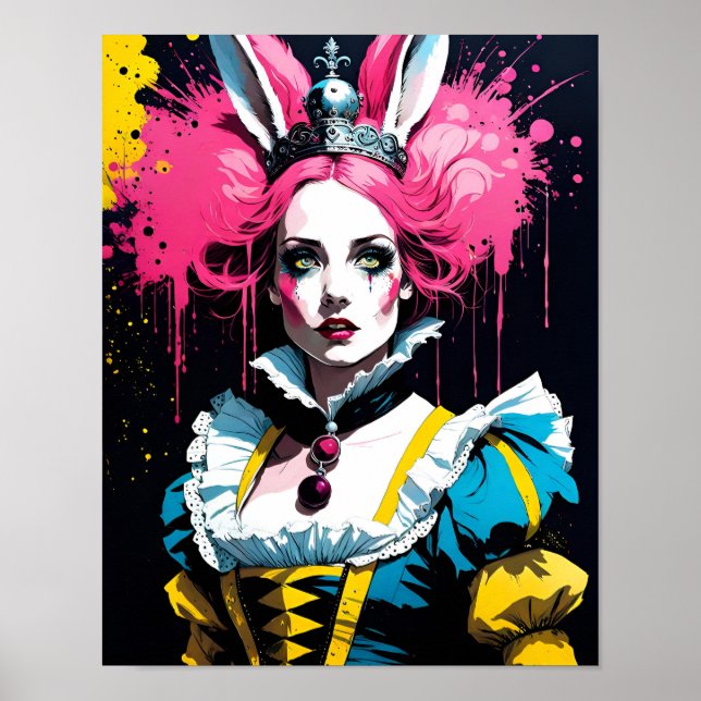 Alice as the Rabbit With Pink Hair Framed Art (Front)