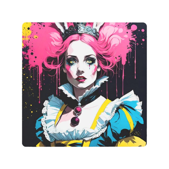 Alice as the Rabbit With Pink Hair Metal Print (Front)
