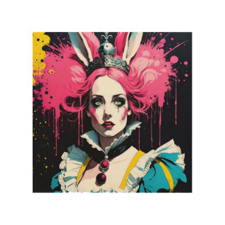 Alice as the Rabbit With Pink Hair Wood Wall Art