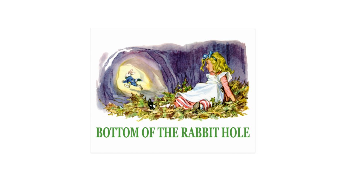 Alice at the bottom of the rabbit hole. postcard