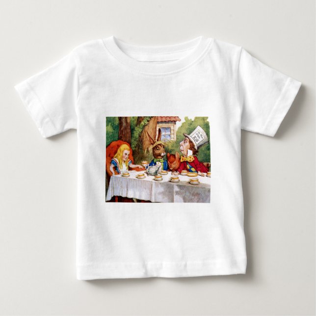 Alice at the Mad Hatter's Tea Party in Wonderland Baby T-Shirt (Front)