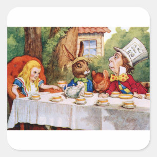 Alice at the Mad Hatter's Tea Party in Wonderland Square Sticker