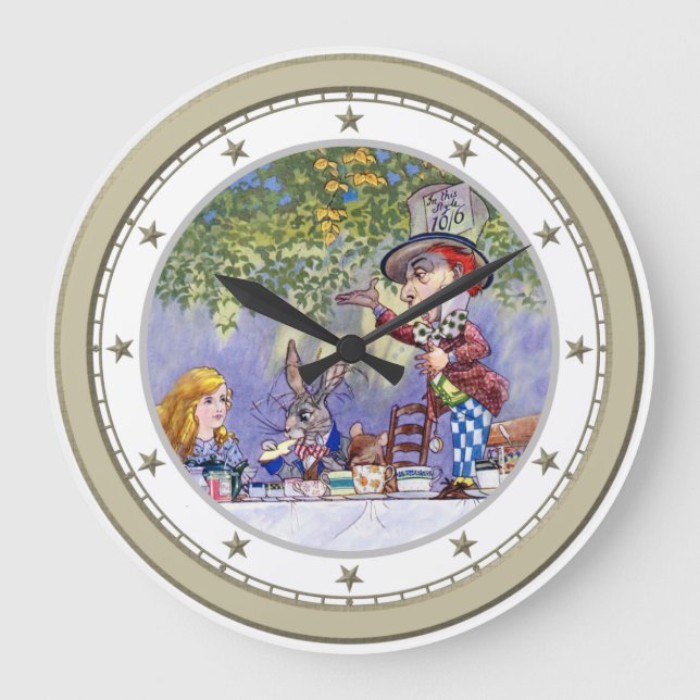 Alice at The Mad Hatter's Tea Party Large Clock (Front)