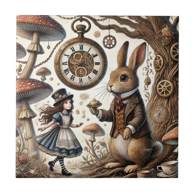 alice aventures in wonderland white rabbit ceramic tile (Front)