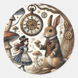alice aventures in wonderland white rabbit classic round sticker