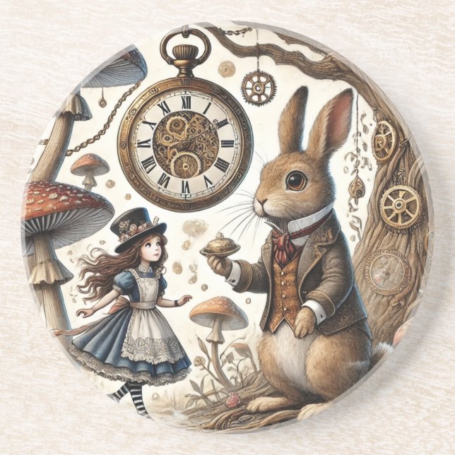 alice aventures in wonderland white rabbit coaster (Front)