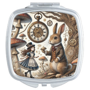 alice aventures in wonderland white rabbit compact mirror