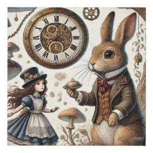 alice aventures in wonderland white rabbit faux canvas print
