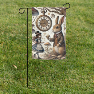 alice aventures in wonderland white rabbit garden flag