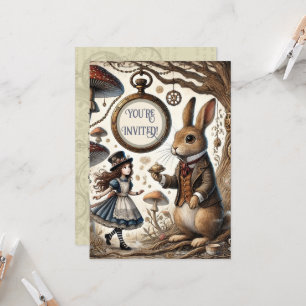 alice aventures in wonderland white rabbit invitation