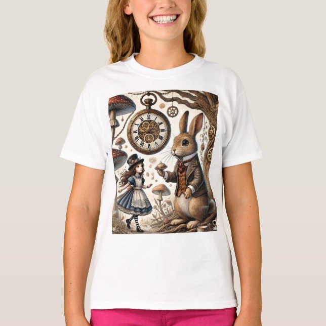 alice aventures in wonderland white rabbit T-Shirt (Front)