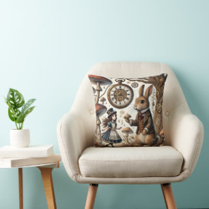 alice aventures in wonderland white rabbit throw pillow