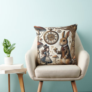 alice aventures in wonderland white rabbit throw pillow