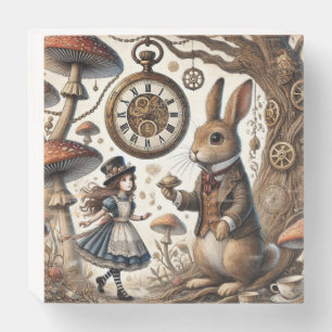 alice aventures in wonderland white rabbit wooden box sign
