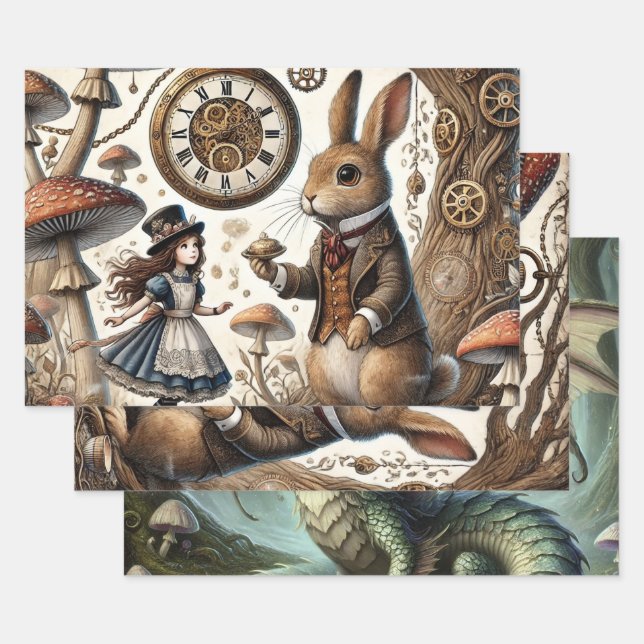 alice aventures in wonderland white rabbit wrapping paper sheets (Set)
