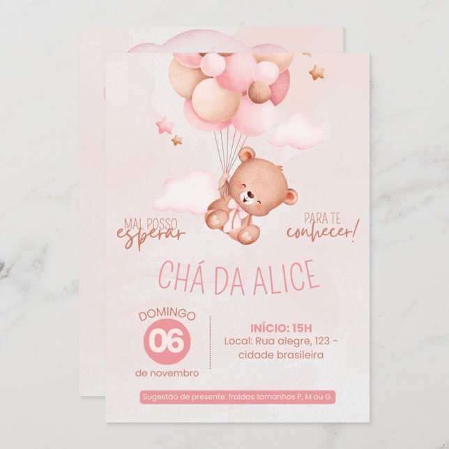 Alice Bear Tea Invitation (Front/Back)