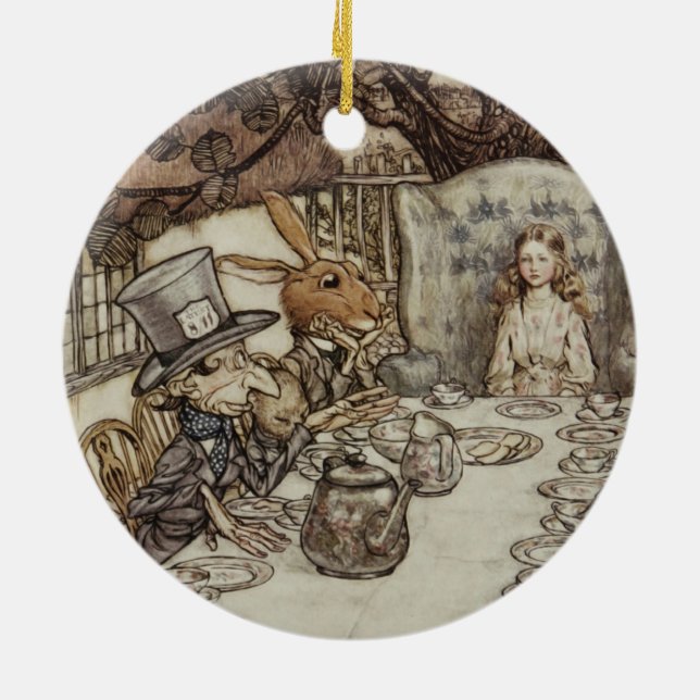 Alice Birthday Unbirthday Rabbit Hatter Party Ceramic Ornament (Back)