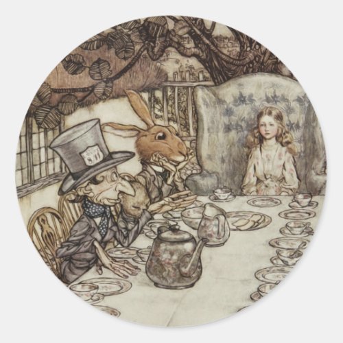 Alice Birthday Unbirthday Rabbit Hatter Party Classic Round Sticker