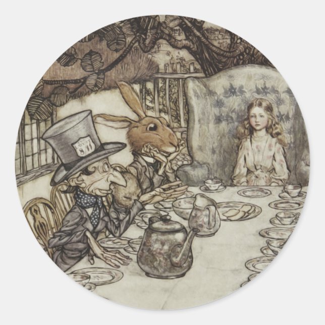 Alice Birthday Unbirthday Rabbit Hatter Party Classic Round Sticker (Front)